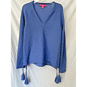 Lily Pulitzer Sweater Pullover V-Neck Women's Size Small Purple Tassels Knit